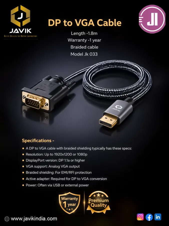 Javik DP to VGA Cable