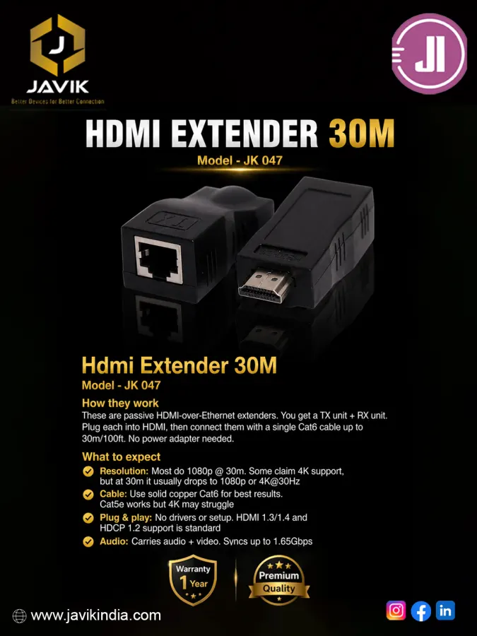Javik HDMI Extender 30m