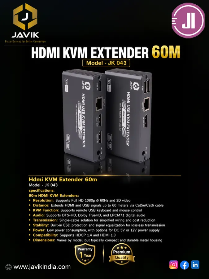 Javik HDMI KVM Extender 60m